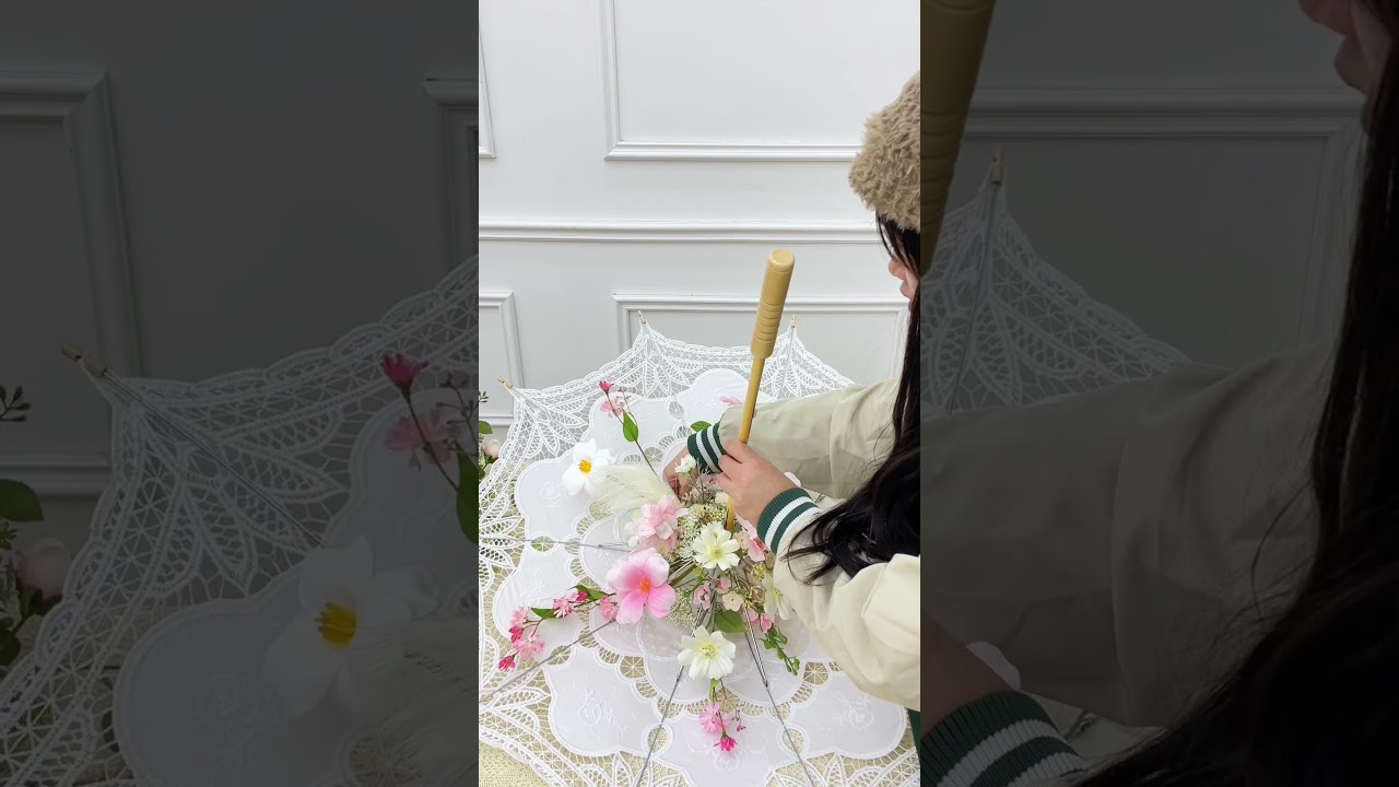 Handmade diy design sun umbrella decorative flower arrangement tutorial 