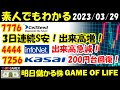 【明日儲かる株】7776 セルシード！三日連続S安！出来高急増！4444 インフォネット！機関買戻し継続（説明なし）！7256 河西工業！再び200円台！【20230329】