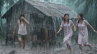 Full Extreme weather in Indonesia⚡ Walking in Heavy Rain in a remote village in Indonesia |Relaxing Sound News