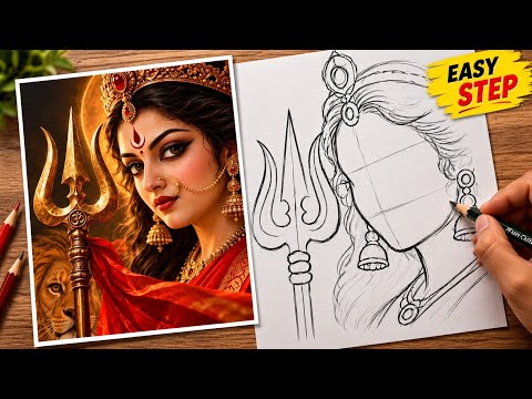 Maa durga drawing | Navratri mataji drawing | Durga maa drawing | Durga Puja drawing 