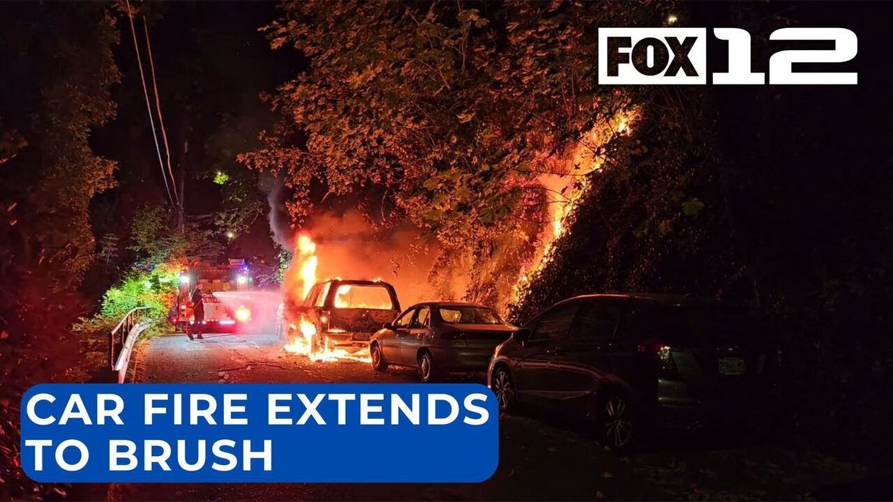 Car fire spreads to brush in SW Portland - YouTube