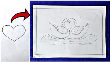 How to draw two swan from love sign || Two lover swan drawing || ANU