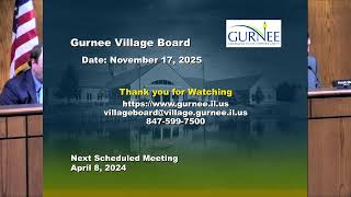 Monday, November 17, 2025 - Regular Gurnee Village Board