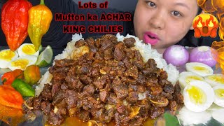 LOT’S OF MUTTON ACHAR/ ACHARI OILY MUTTON CURRY, KING CHILLIES, ONION, LEMON & RICE MUKBANG | ASMR