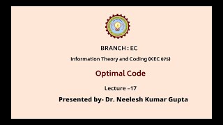 Information Theory & Coding | Optimal Code | AKTU Digital Education