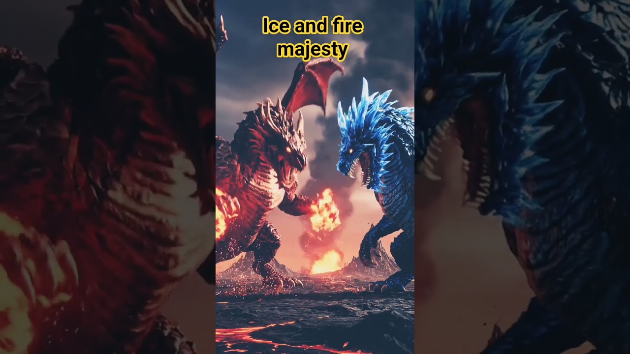 ice dragon tour fire dragon fighting together.