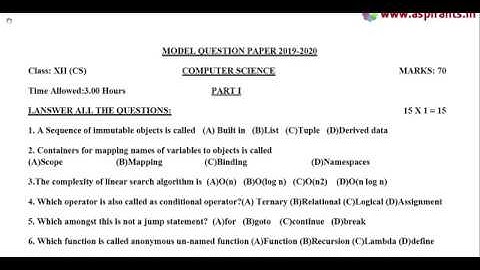 12th Computer Science Half Yearly Model Question Paper 2019-20 |  Ramanathapuram District | EM