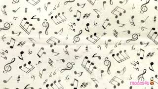 music notes fabric, 100% cotton, Jazz, white background with fading black music motifs - modes4u -