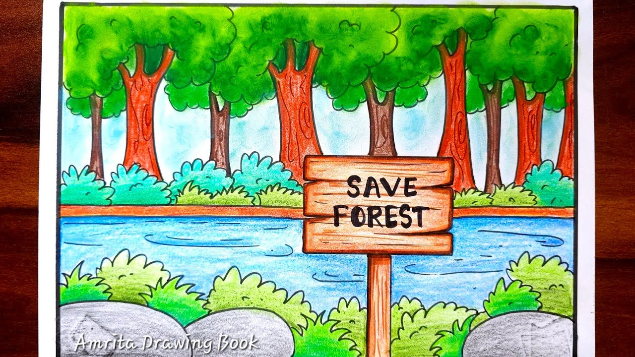World Forest Day Poster Drawing | Save Trees Save Earth poster | International Day of Forest drawing