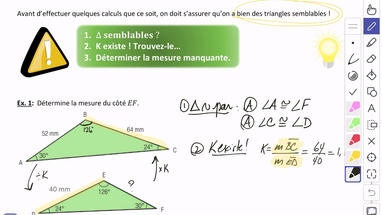 V3.3 Trouver des mesures manquantes dans des triangles semblables