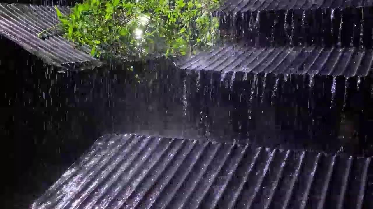 Peaceful Night Ambience | Heavy Rain & Thunder on Metal Roof
