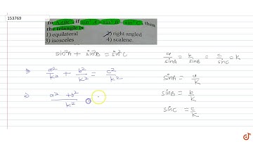 In triangle ABC, if `sin^2A+sin^2B=sin^2C`, then the triangle is
