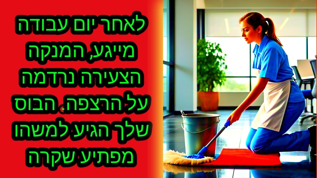 לאחר יום עבודה מייגע, המנקה הצעירה נרדמה על הרצפה. הבוס שלך הגיע למשהו מפתיע שקרה
