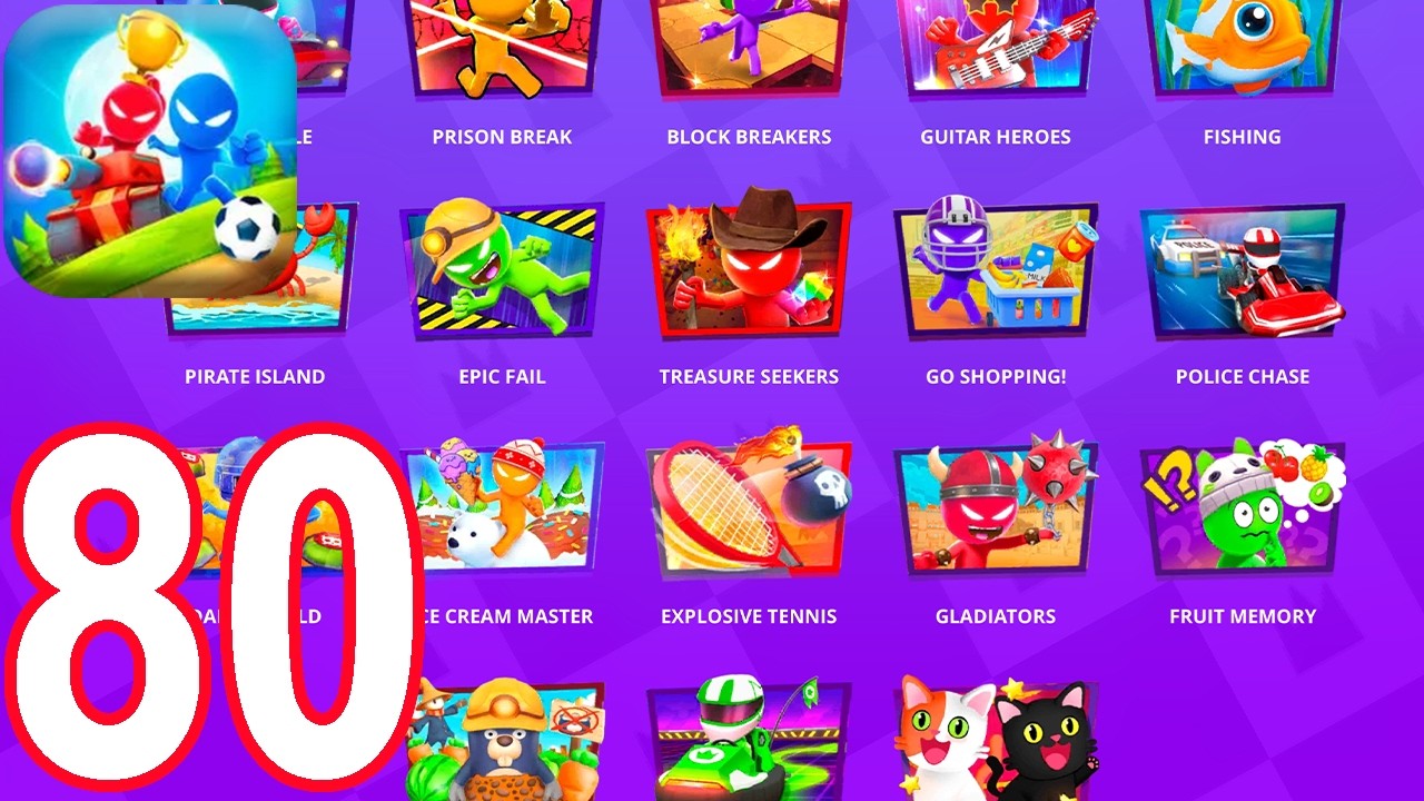 Stickman Party - Gameplay Walkthrough Part 80 - Random Funny MiniGames 1 2 3 4 Plyer Free New Update