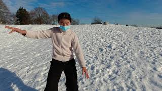 20201223 learning snowboarding at Boston backyard during Covid Pandemic 1