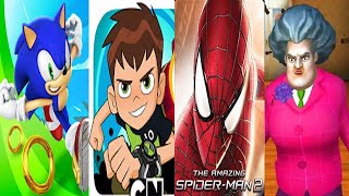 Sonic Dash vs Ben 10 Up to Speed vs Spider-Man Unlimited vs Scary Teacher Run screenshot 3