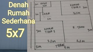 DENAH RUMAH SEDERHANA UKURAN 5 x 7  DENGAN 2 KAMAR TIDUR.