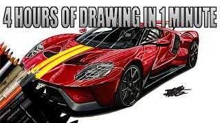 4 HOUR Car Drawing in 1 MINUTE - Drawing Shmee150's Ford GT - Time Lapse