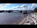 Sandy beach on the banks of the river Rhine. Mainz-Kastel, Germany