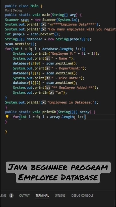 Beginner Java program employee database #java #javalearning # ...