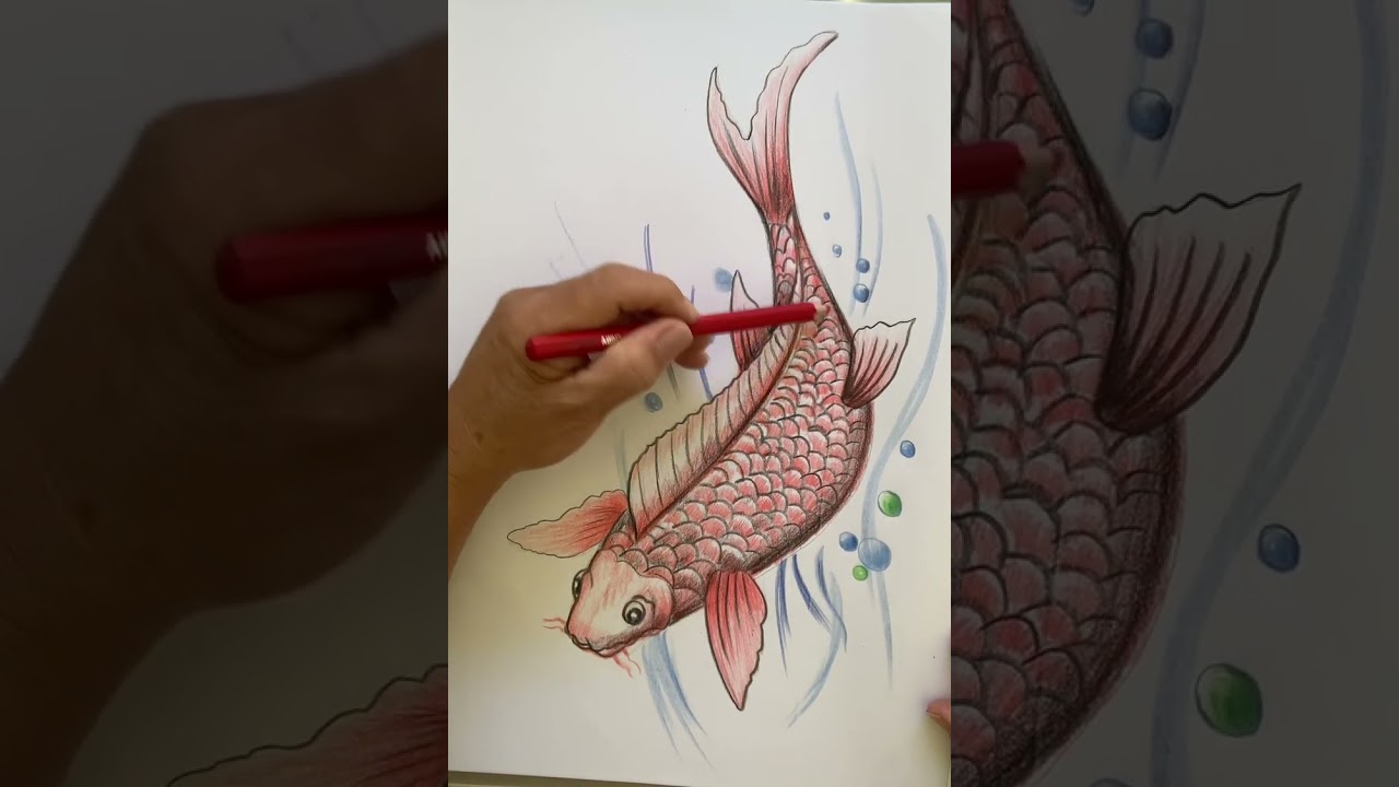 Easy to draw happy fish with pencil