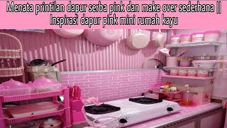 Arranging pink kitchen utensils and jars in a pink wooden kitchen || simple pink kitchen makeover