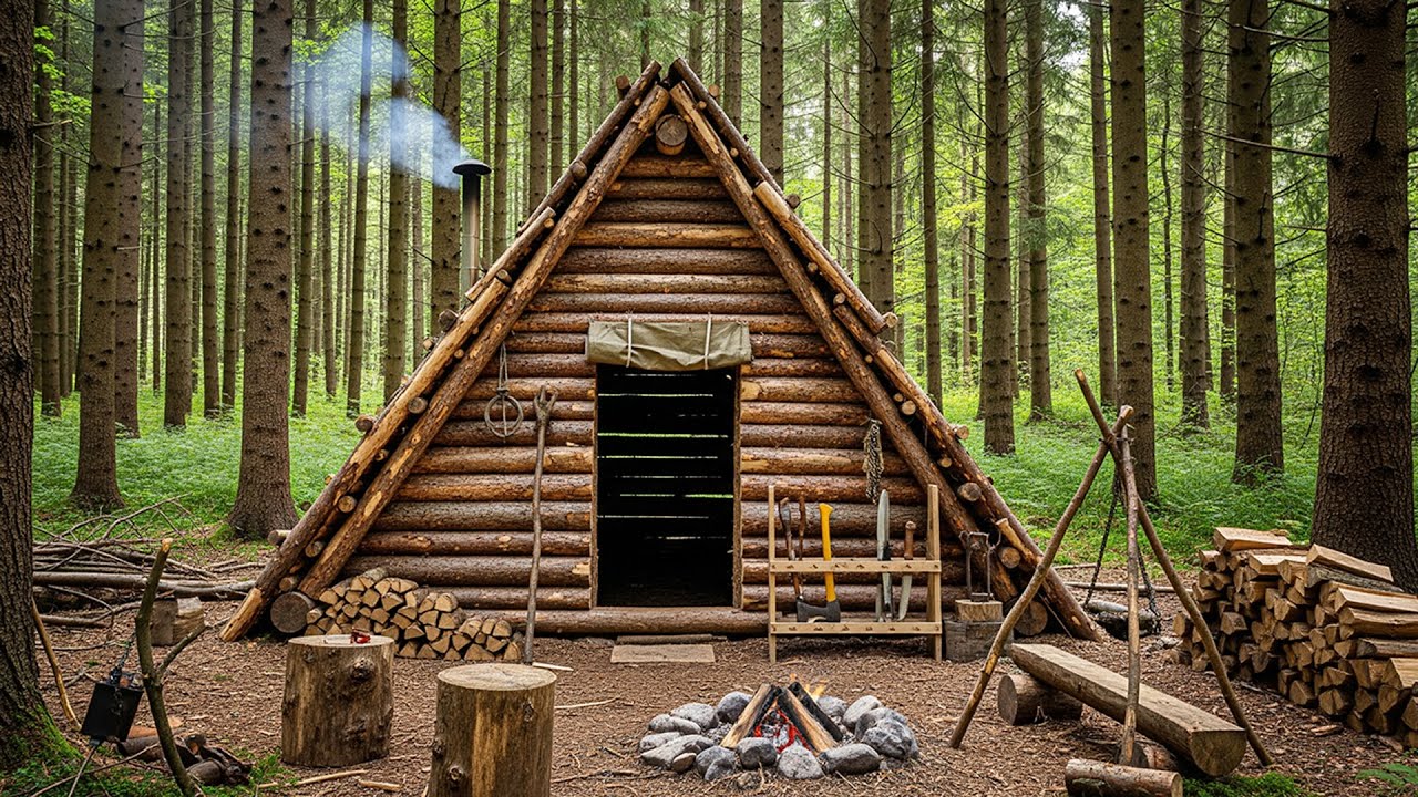 Build a Log Cabin Alone in the Woods Bushcraft Survival Shelter : Part ...