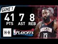 James Harden Full Game 1 Highlights Jazz vs Rockets 2018 NBA Playoffs - 41 Pts, 7 Ast, 8 Reb!