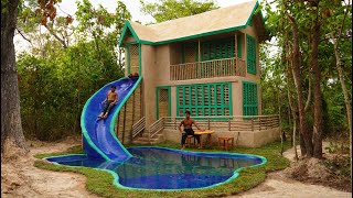 Build Paradise Water Slide And Petty Underground Swimming Pool For Private Villa House In Forest