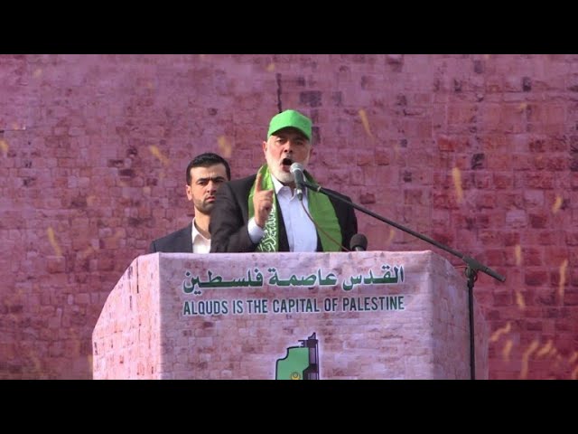 Hamas leader rails against Trump at commemorative rally class=