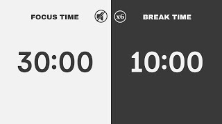 4-Hour 30/10 Pomodoro Timer ( No Music) | 30min Study & Focus Sessions | Silent ADHD Countdown
