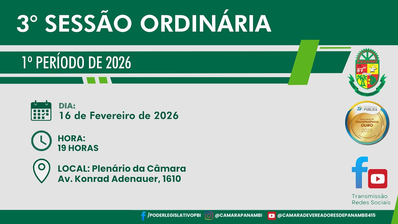 3ª Sessão Ordinária do 1º Período de 2026 - 16/02/2026
