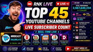 🔴 LIVE: Top 45 Most Subscribed YouTube Channels 📊 | Real-Time Subscriber Count | RNK LIVE