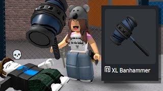 Using THE BAN HAMMER in Roblox Murder Mystery 2..