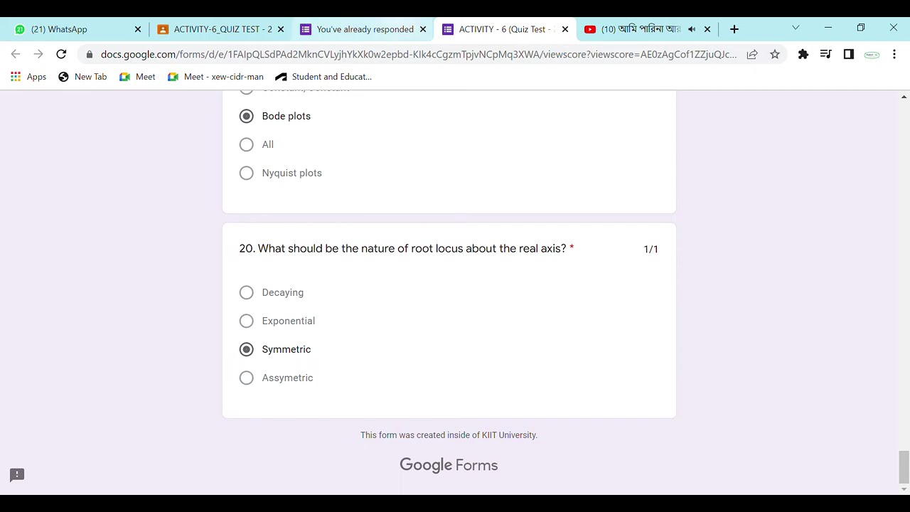 KIIT LCS Linear control System Quiz answes