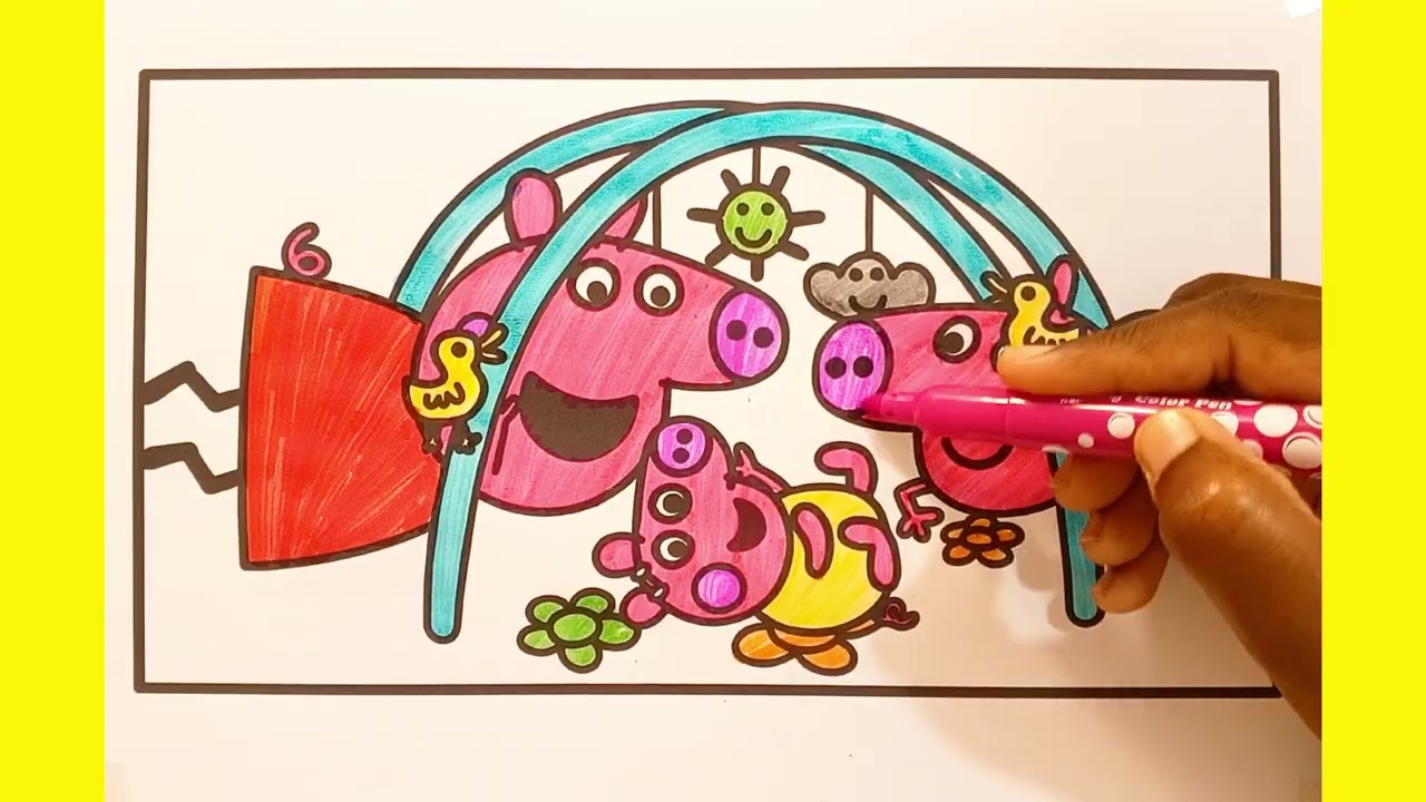 Свинка Пеппа и её семья весело проводят время в парке аттракционов – Узнайте, как раскрасить Свин...