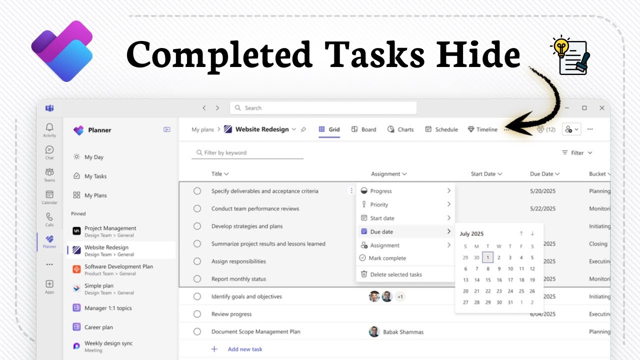How to hide completed tasks in Microsoft Planner