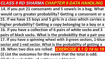 Class 8 Maths RD Sharma Chapter 9 Data Handling (Probability) | Ex 9.1 Question 14 to 18 Solution