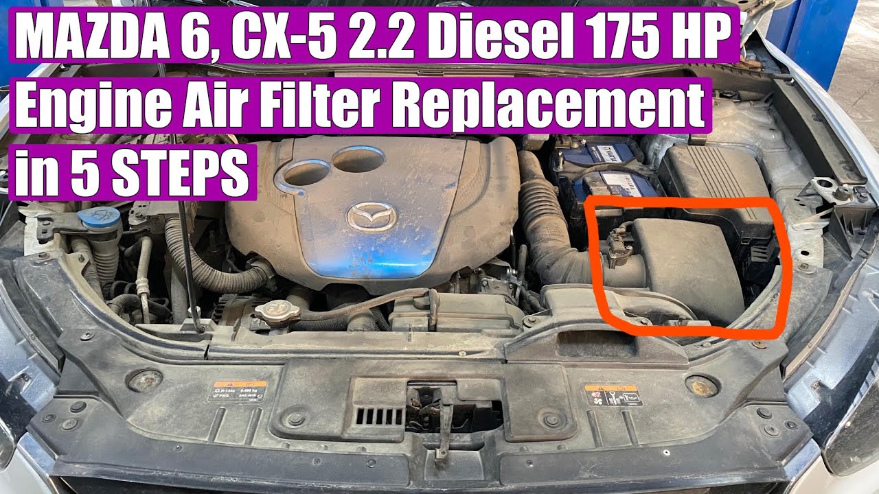 TUTORIAL: How to replace / change Engine Air Filter on Mazda 6, CX-5 2.2  175 HP Diesel Skyactiv - YouTube