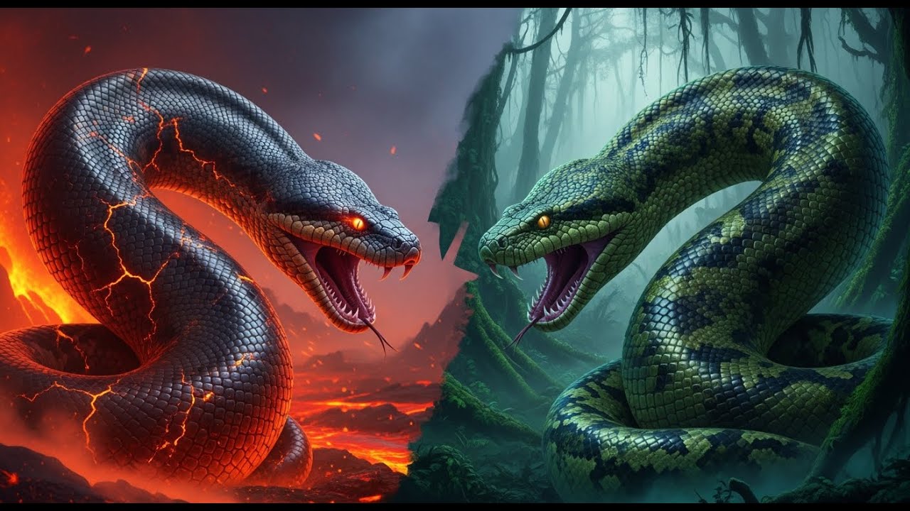 The Untamed Clash: Discover the Fierce Struggle as Volcano Anaconda Meets Ancient Forest Anaconda
