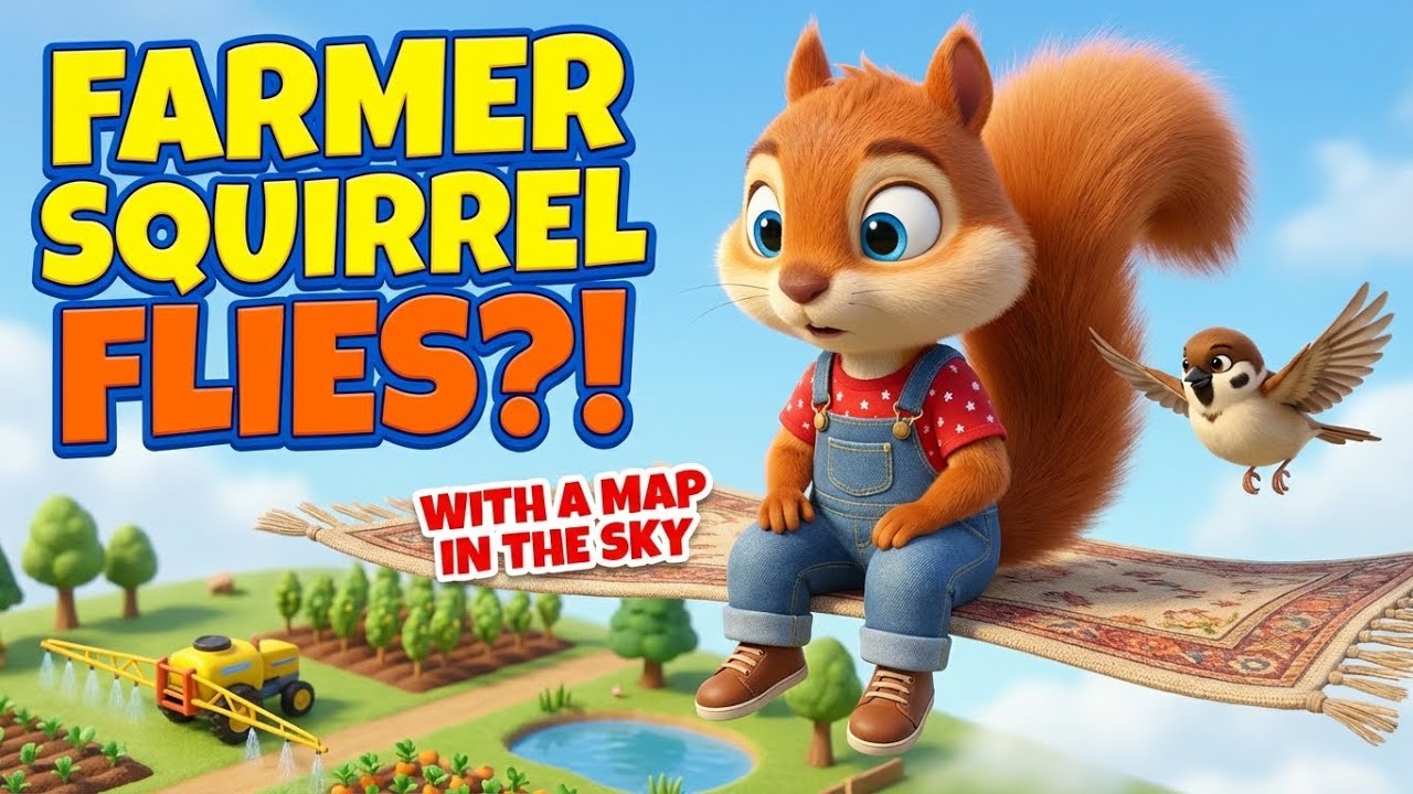 Farmer Squirrel Calibrates a Yellow Sprayer and Rides a Flying Carpet Above the Farm