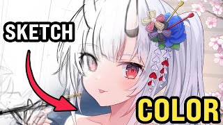 How I go from Sketch to Color - My Painting Process on Clip Studio Paint