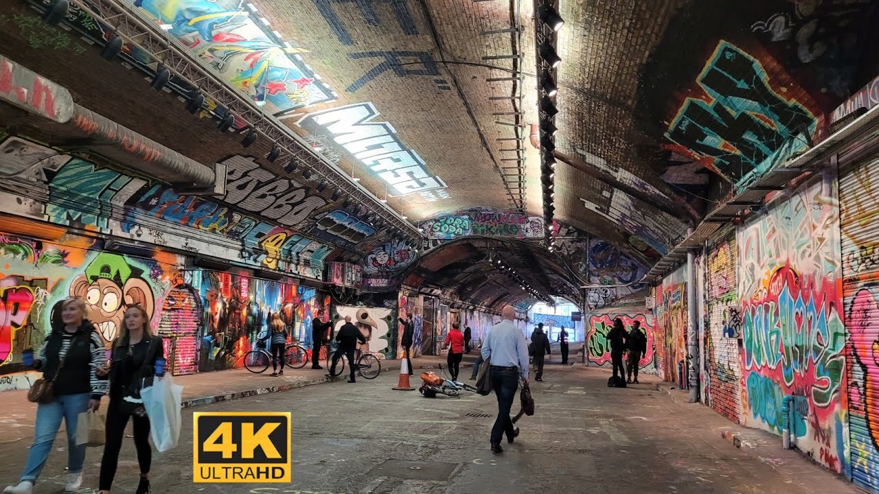 [4K] 🇬🇧 London Walk - Leake Street Arches - London's Graffiti Art Tunnel