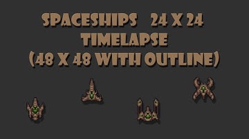 Pixelart Spaceships Time-Lapse (24x24, and 48x48 with the outline)