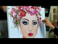 TUTO PEINTURE: PORTRAIT FEMME FLEURS par Nelly LESTRADE