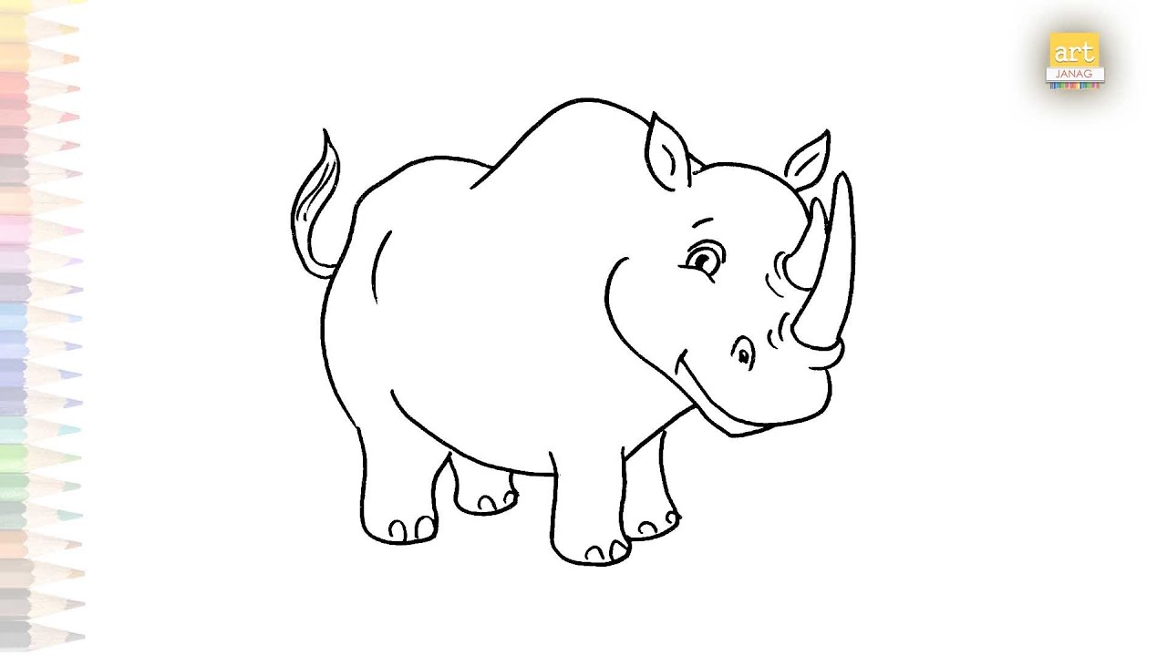 Rhinoceros drawing | Outline drawing | How to draw Rhinoceros step by step  | #artjanag #easy | Janardhana Rao Gudivada, image size:1280x720
