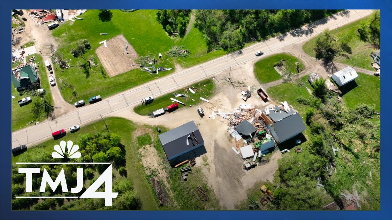 Drone video shows likely tornado destruction in Wisconsin - YouTube