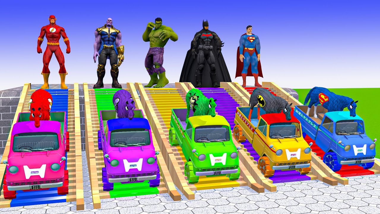 Long Slide Game With Cow Elephant Gorilla Hippopotamus Tiger - 3d Animal Game - Funny 3d Animals