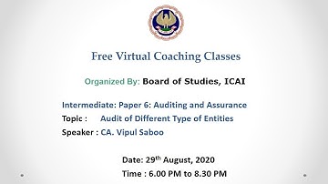 Intermediate: Paper-6: Auditing and Assurance: Evening session- 29.08.2020