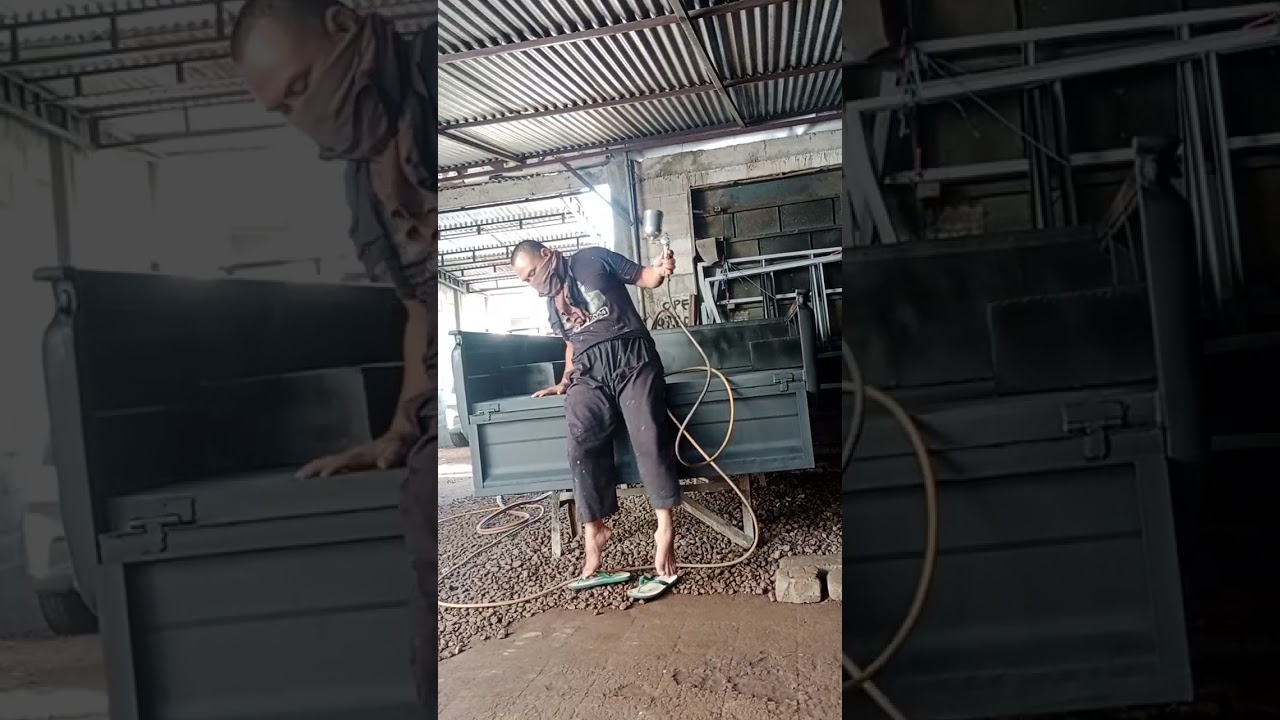 Bengkel pengecatan body. Cat bak L.300 hitam black madiun jawa timur.